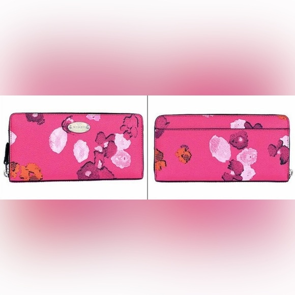 •COACH•PINK FLORAL LARGE ACCORDION CONTINENTAL ZIP AROUND WALLET VGUC - Picture 1 of 15